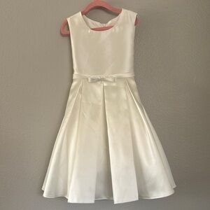Classic White Satin Flower Girl Dress with Bow